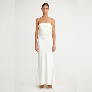 Significant Other Lucile Strapless Satin Gown with Train bone white US 8